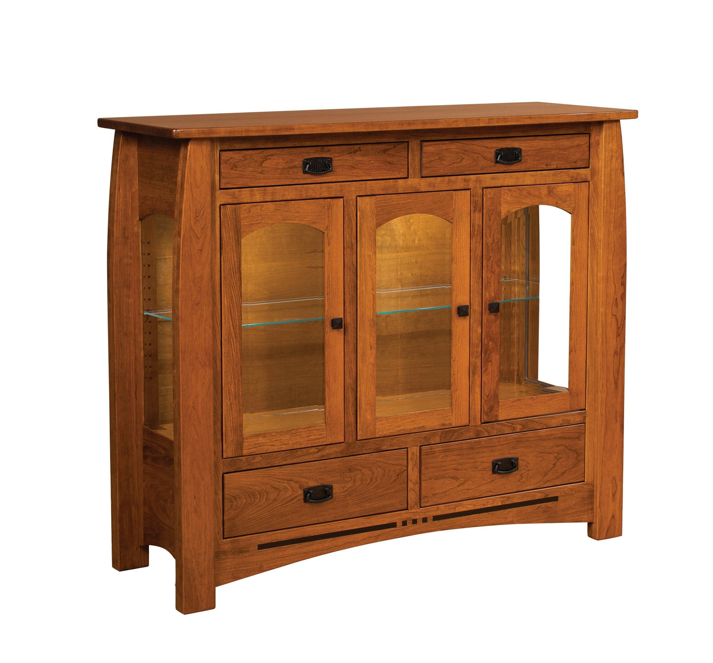 Buffet Amish Colebrook à quatre tiroirs et trois portes avec miroir