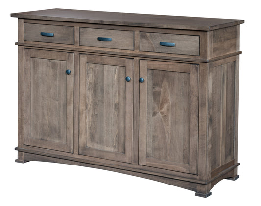 Buffet Amish Ethan à trois tiroirs et trois portes avec miroir