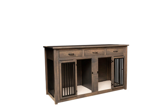 Amish Carson Armoire double pour animaux de compagnie avec trois tiroirs et coussin