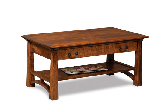 Table basse ouverte Amish Artesa avec tiroir et étagère
