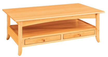 Table basse ouverte à deux tiroirs Amish Shaker Hill