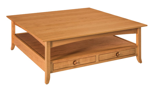 Table basse ouverte à deux tiroirs Amish Shaker Hill