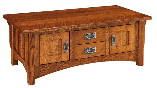 Table basse Amish Logan à deux tiroirs et deux portes