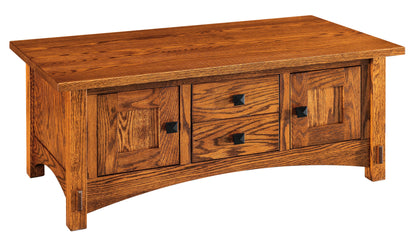 Table basse Amish Springhill à deux tiroirs et deux portes