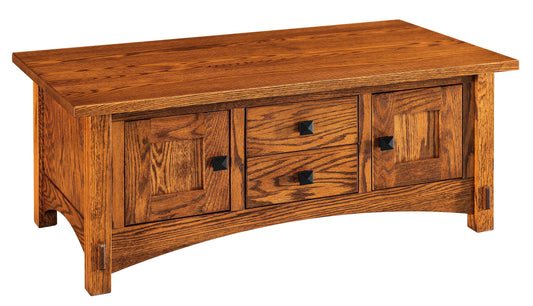 Table basse Amish Springhill à deux tiroirs et deux portes