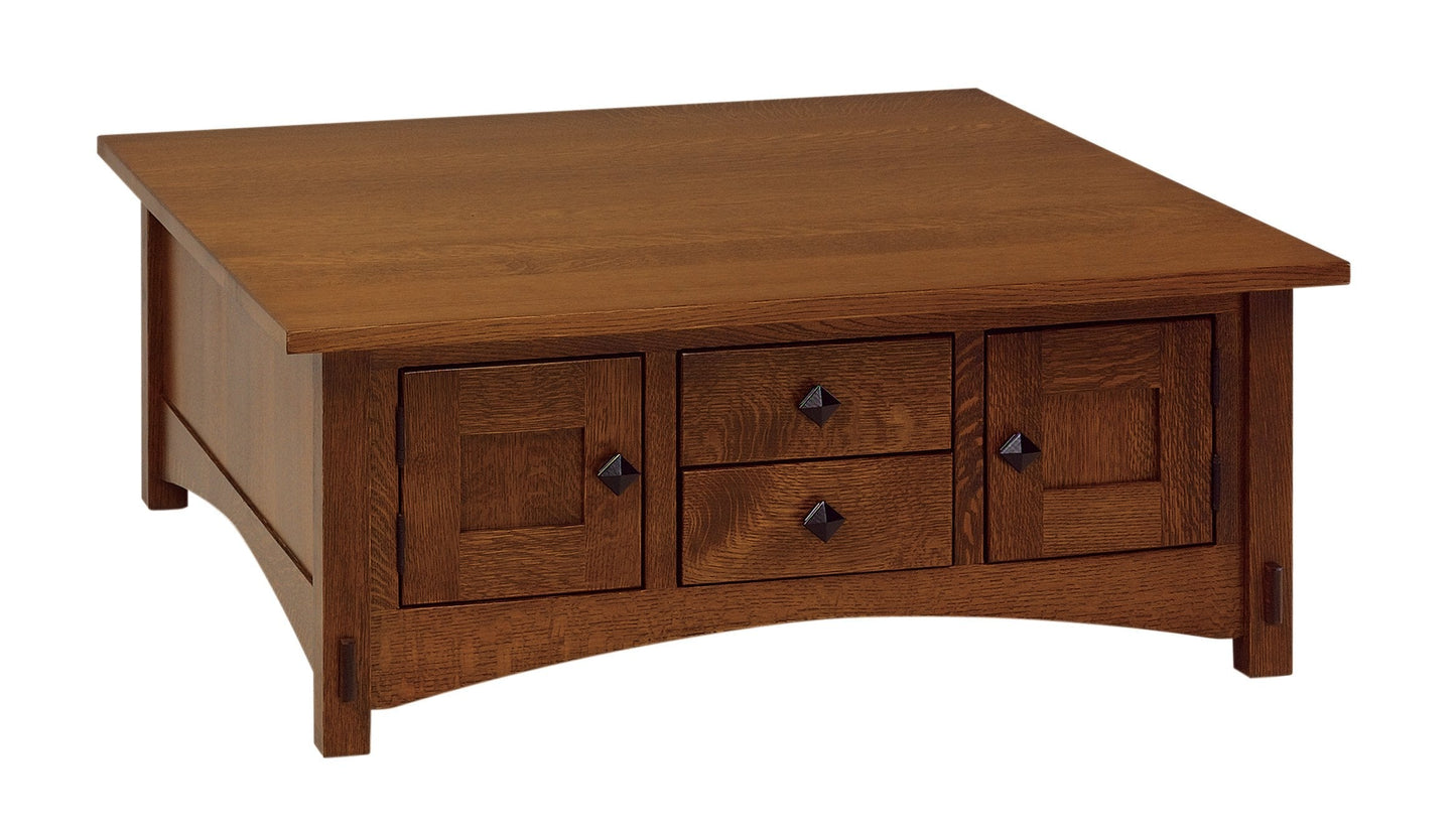 Table basse Amish Springhill à deux tiroirs et deux portes