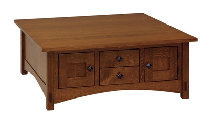 Table basse Amish Springhill à deux tiroirs et deux portes